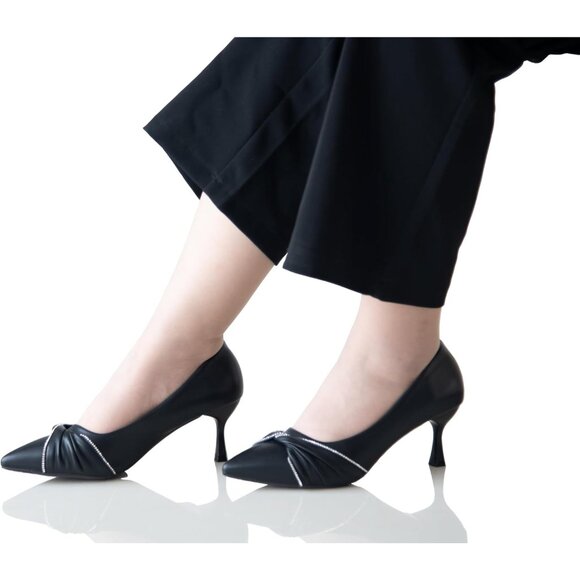 Women's Black Dress Shoes With Rhinestone Strap Stiletto Pointed Toe High Heels - Picture 6 of 6